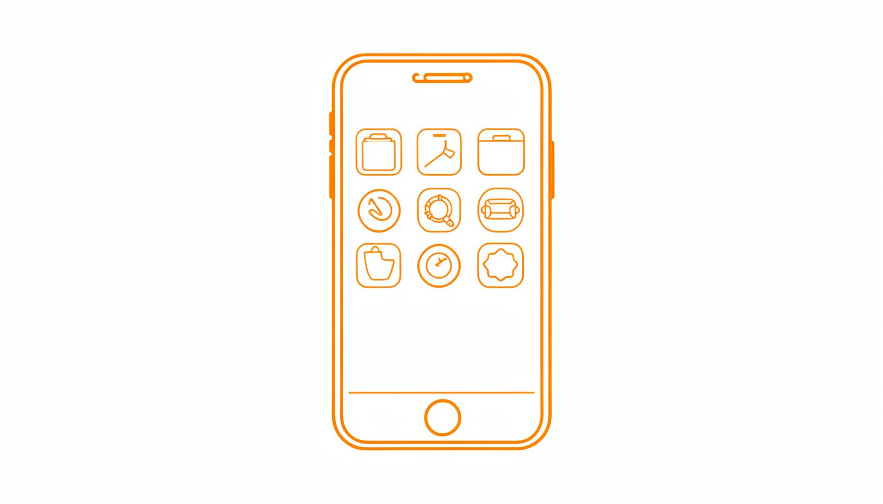 Simple line drawing of a smartphone showing app icons, clean neutral palette