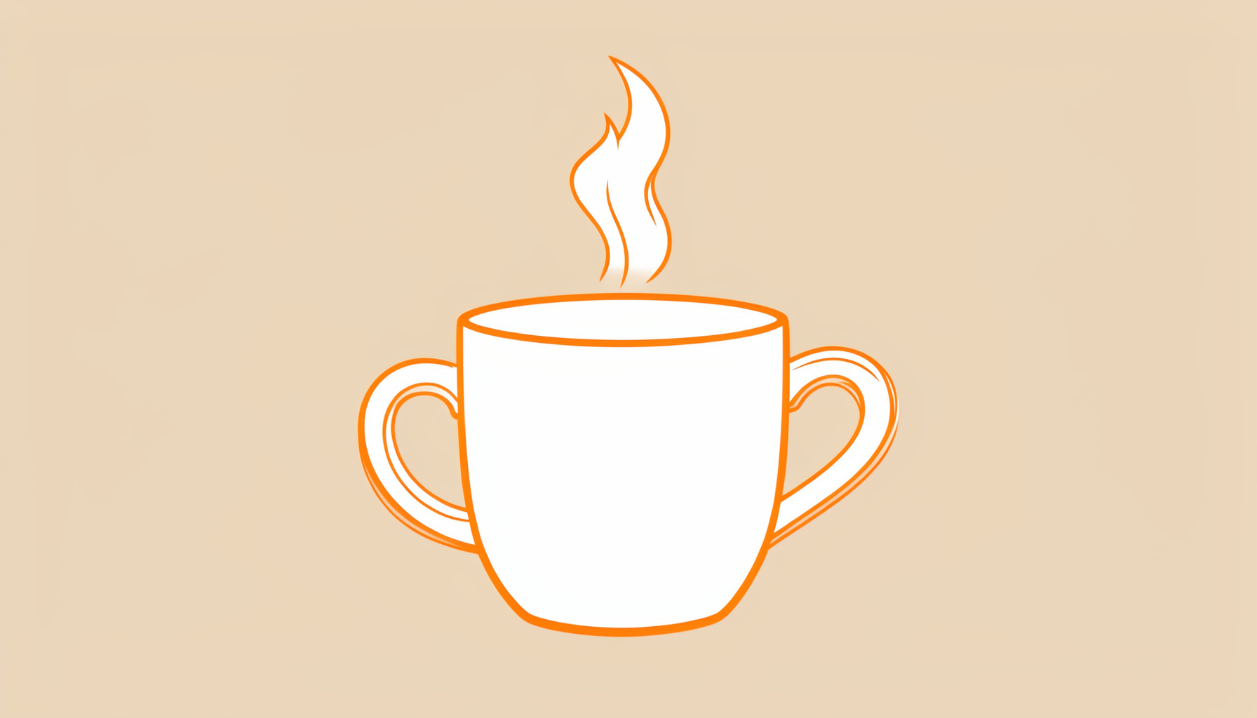A simple line drawing of a coffee mug with steam rising, set against a warm neutral background
