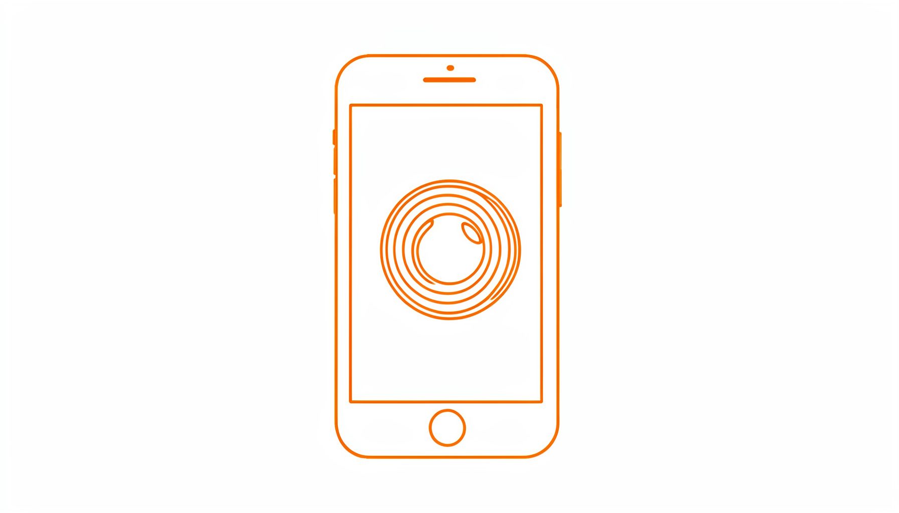 A simple line drawing of a smartphone displaying a camera interface, with lens reflections in the background