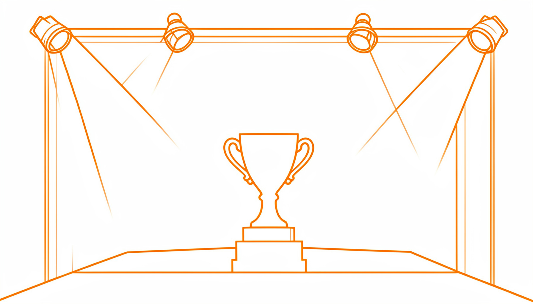 A simple line drawing of a stage with spotlights and a trophy silhouette, suggesting an awards ceremony