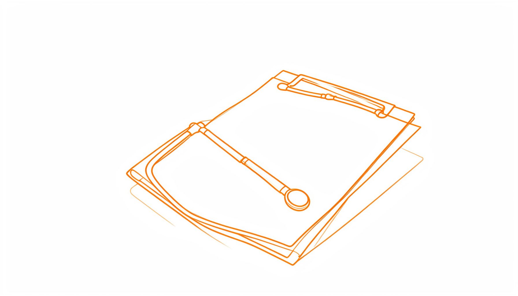 Simple line drawing of a stethoscope and clipboard on a clean desk, calm professional atmosphere
