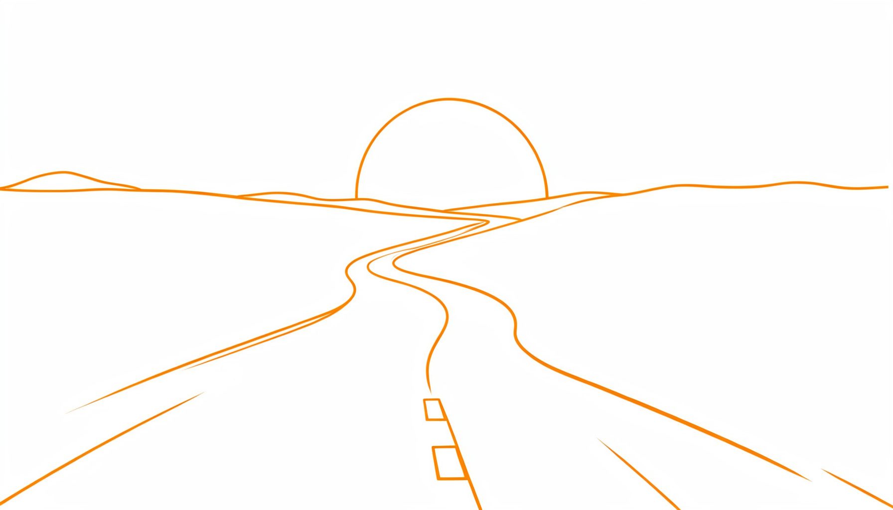 Simple line drawing of a winding road leading toward a bright horizon, symbolizing career progression